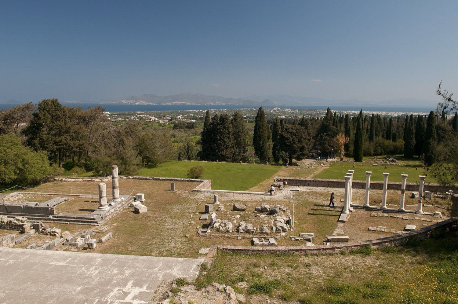 Stone terraces and standing columns of the ancient Asklepion healing sanctuary above Kos Town