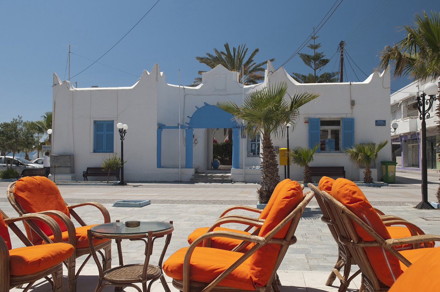 The sandy bay and seafront strip at Kardamena, the busiest of the Kos resorts