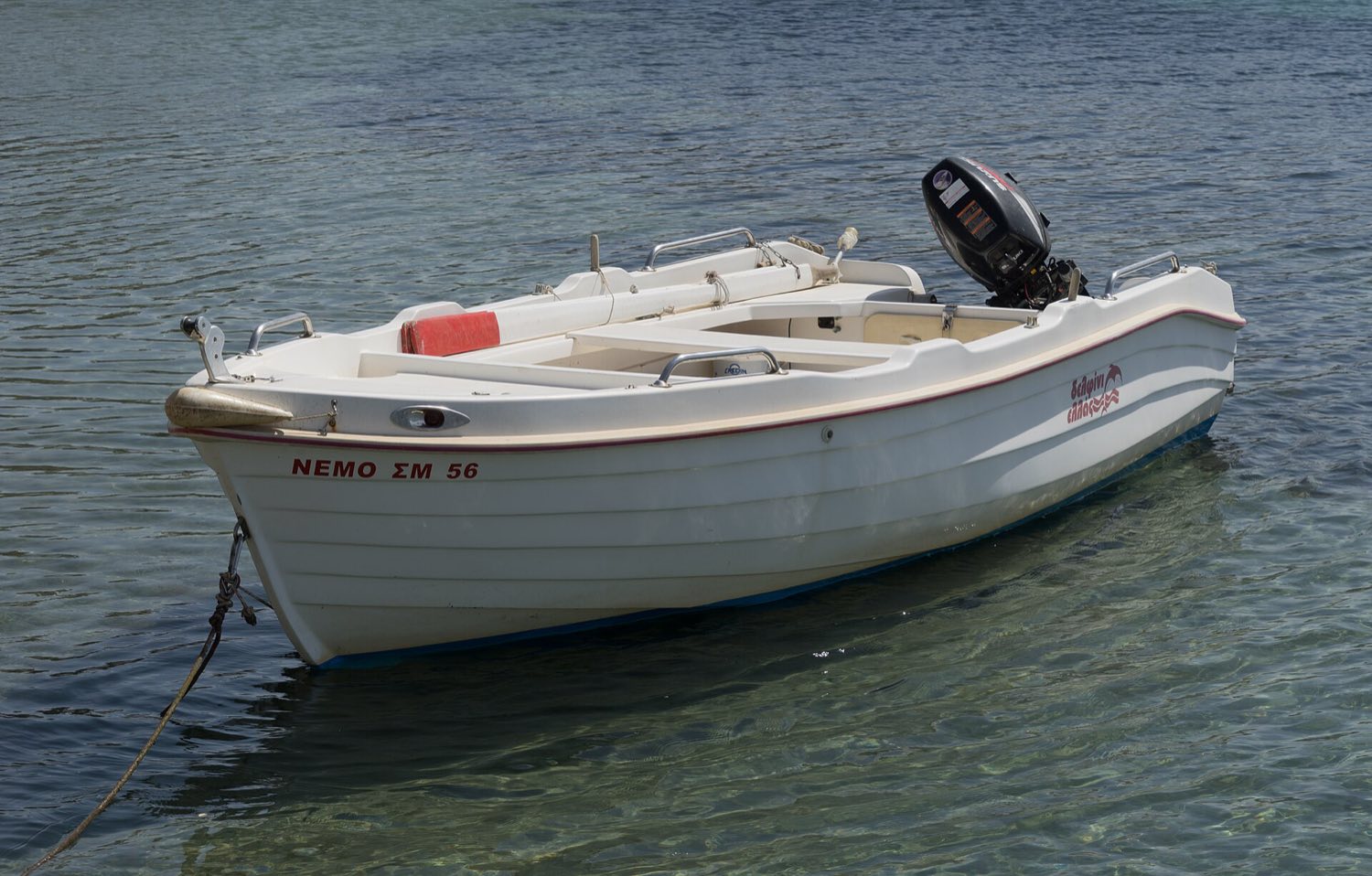 Small self-drive motorboat available for boat hire on Kos without a skipper licence